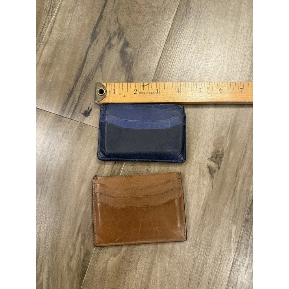 Lot Of 2 J.CREW Men's Tan Brown Leather Cardholder Blue